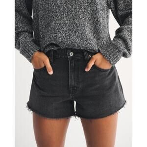 Abercrombie & Fitch 90's High Rise Cutoff Short Curve Love 30 Black Wash Raw Hem